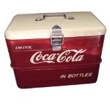 Impressive 1950s Coca-Cola picnic cooler. Complete with original ice pick and opener.
