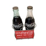 Extremely uncommon 1950s Enjoy Coca-Cola While You Shop bottle holder with two unopened Coca-Cola bo