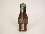 Sharp 1950s Coca-Cola die-cut bottle-shaped thermometer tin sign.
