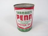 Nifty 1950s Shamrock Penn Premium Motor Oil metal quart can.