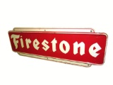 1967 Firestone Tires single-sided self-framed tin automotive garage sign.