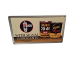 Highly collectible Signal Oil single-sided fuel island sign with wonderful can graphic.