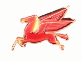 Striking 1950s Mobil Oil single-sided porcelain Pegasus service station sign with animated neon.