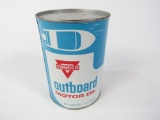 NOS 1950s Conoco Outboard Motor Oil metal quart can still full with speedboat graphic.