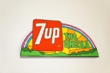 NOS late 1960s-early 70s 7-up The Uncola single-sided die-cut tin sign with killer Peter Max artwork