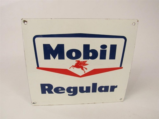 1950s Mobil Regular porcelain pump plate sign with Pegasus graphic.