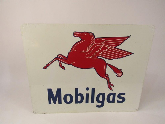 Circa 1950s Mobilgas single-sided tin service station sign with Pegasus graphic.