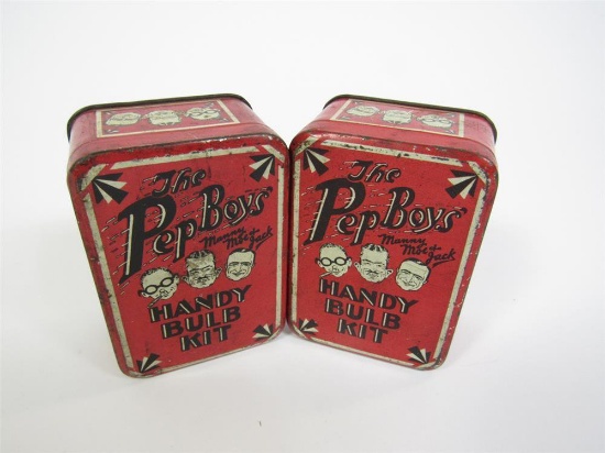 Lot of two 1930s The Pep Boys Handy Bulb Kit automobile emergency bulb tins.