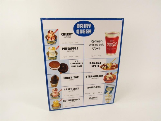 Very hard-to-find NOS early 1950s Coca-Cola Dairy Queen single-sided tin menu board with wonderful g