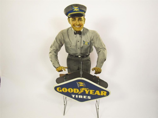 Neat 1950s Goodyear Tires service station display with cardboard attendant and metal tire display st