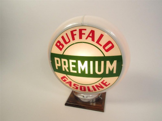 Fantastic 1950s Westland Oil Buffalo Premium Gasoline gas pump globe in a Capcolite body.