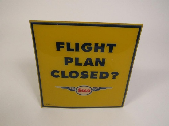 1950s Esso Aviation Flight Plan Closed? single-sided celluloid airport office tile sign.