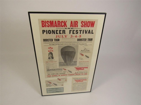 Nifty 1936 Bismarck Air Show framed poster with associated ticket and flyer.