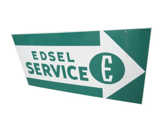 Outstanding circa 1956 Edsel Service double-sided porcelain Ford dealership sign.
