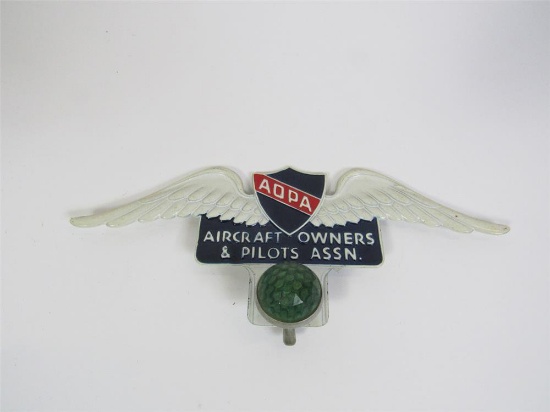 NOS 1930s Aircraft Owners and Pilot Association embossed metal license plate attachment sign.