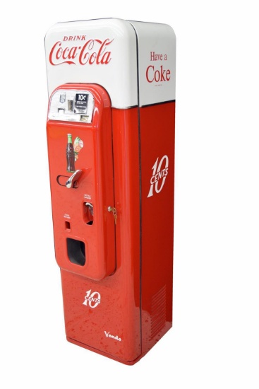 Very collectible 1950s Coca-Cola Vendo 44 restored 10-cent coin-operated soda bottle machine.