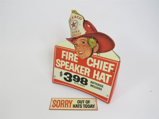 NOS 1960s Texaco Fire Chief Speaker Hat three-dimensional service station cardboard sign.