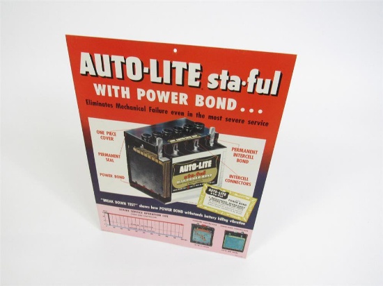 NOS 1959 Auto-Lite Sta-Ful Batteries automotive garage countertop cardboard display sign.