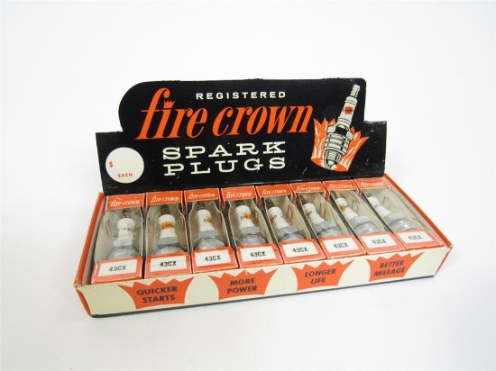 NOS early 1960s Fire Crown Spark Plugs automotive garage countertop display still full of NOS plugs.