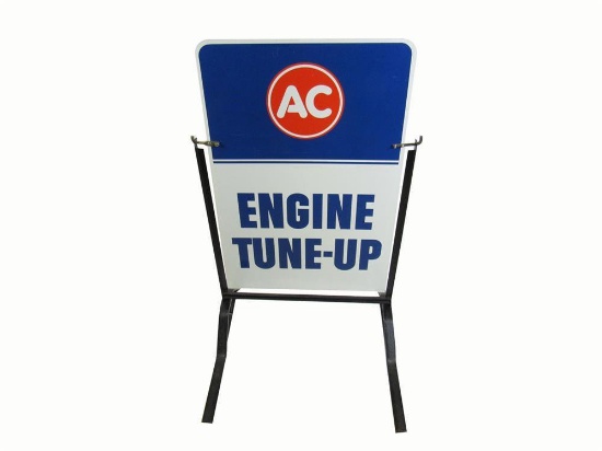 NOS 1960s AC Engine Tune-Up double-sided tin dealership curb sign.