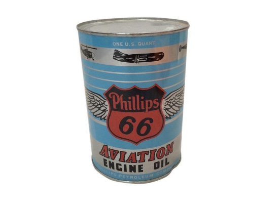 Circa 1950s NOS Phillips 66 Aviation Oil tin one-quart can still full!