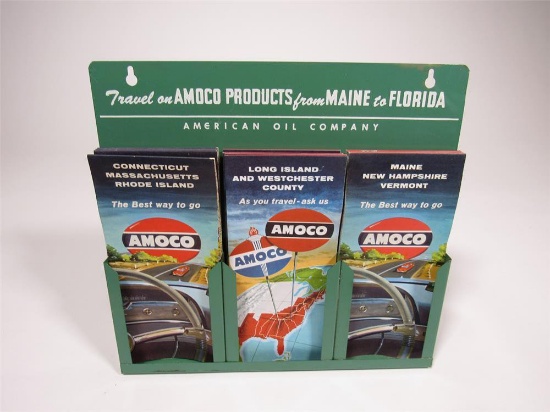Superb 1950s Amoco Gasoline From Maine to Florida service station map rack filled with period New En