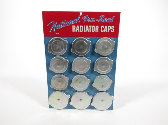 NOS 1940s National Tru-Seal Radiator Caps metal service station display still full of unused product