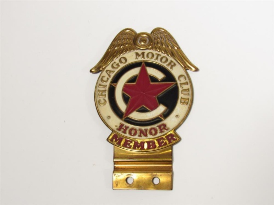 Sharp 1930s-40s Chicago Motor Club Honor Member single-sided embossed license plate attachment sign.