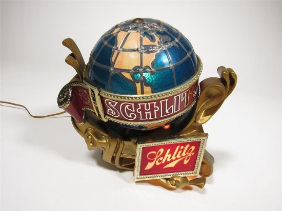 Very neat 1960s Schlitz Beer light-up rotating world globe three-dimensional tavern bar-back display