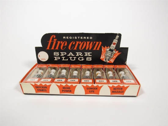 NOS Fire Crown Spark Plugs countertop display box still full of NOS plugs.