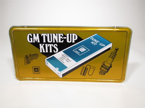 Unusual NOS circa 1970s GM Tune-Up Kits single-sided embossed tin service department sign.