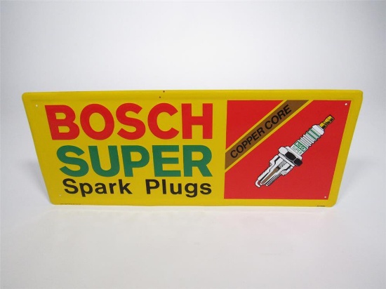 NOS Bosch Super Spark Plugs Copper Core single-sided embossed tin automotive garage sign.