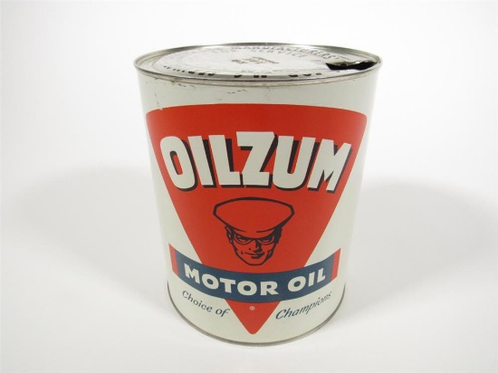 Phenomenal 1950s Oilzum Motor Oil 4-quart tin with logo.