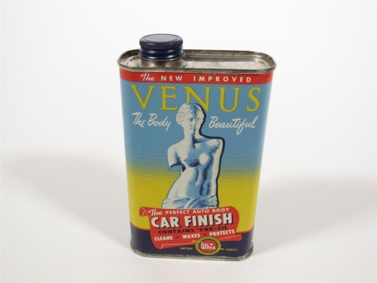 Stylish circa 1940s-50s Whiz Venus Car Finish 16-ounce tin.