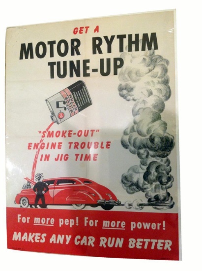NOS 1950s Whiz Motor Rhythm Tune-Up service station poster with killer graphics.