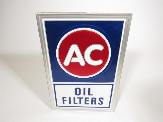 NOS vintage AC Oil Filters single-sided self-framed tin automotive garage sign.