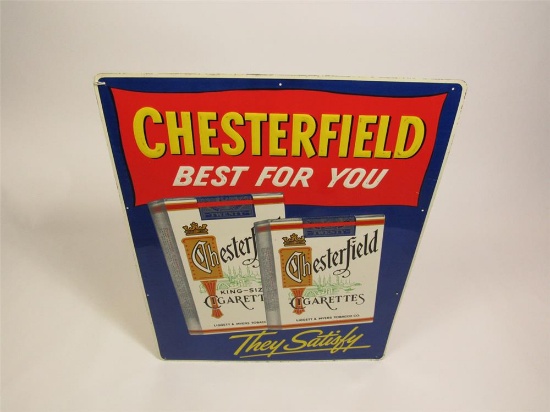 Seldom-seen late 1950s-early 60s Chesterfield Best For You single-sided embossed tin sign with cigar