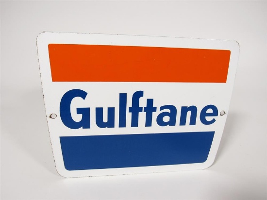 Choice early 1960s Gulf Oil Gulftane single-sided porcelain pump plate sign.