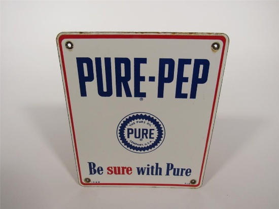 1948 Pure Oil Pure-Pep Gasoline single-sided porcelain pump plate sign.