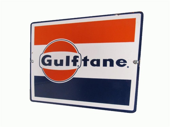 Choice late 1950s-early 60s Gulf Oil Gulftane porcelain pump plate sign.