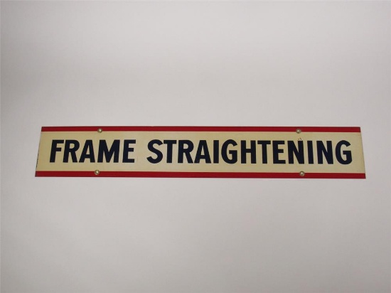 Possibly NOS 1950s John Beam automotive garage Frame Straightening double-sided tin sign.