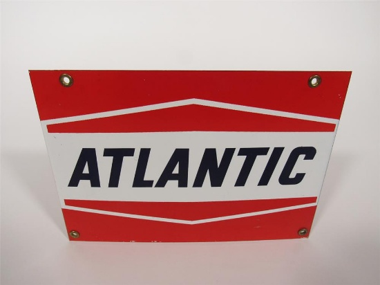 Excellent NOS late 1950s-early 60s Atlantic Gasoline single-sided porcelain pump plate sign.