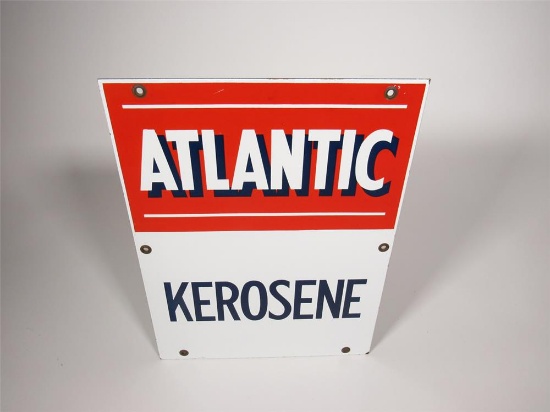 NOS 1950s Atlantic Kerosene single-sided porcelain service station pump plate sign.