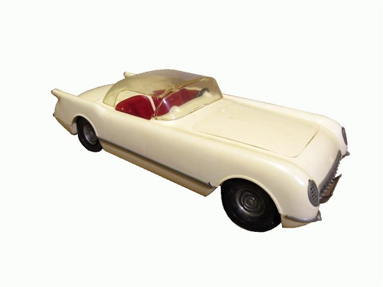 Rare Ideal Toys 1954 Corvette with detailed three-carburetor motor.