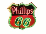 Spectacular large 1950s Phillips 66 single-sided porcelain with neon service station sign.