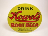 Incredible NOS 1930s Howels Root Beer single-sided embossed tin sign.