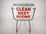 Near perfect NOS 1950s Cities Service Clean Rest Rooms double-sided porcelain service station sign.