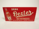 Superb NOS 1930s Drink Dexter Orange Soda Beverages single-sided embossed tin sign.