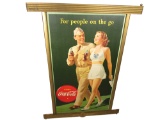 Museum-quality 1944 Coca-Cola For People on the Go single-sided cardboard sign featuring a GI and la