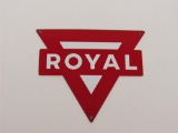 NOS 1950s Conoco Royal Gasoline single-sided die-cut porcelain pump plate sign.